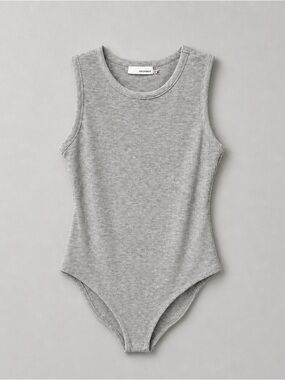 Heatherly‎ Ribbed Gray Sleeveless Bodysuit